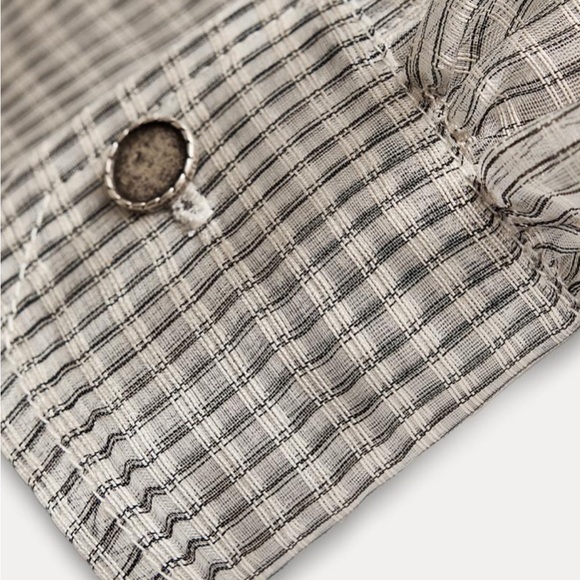 Zara Checkered Blouse with Bow - Gray and White - Picture 7 of 7